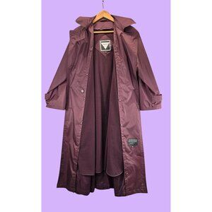 Maroon Trench Coat Chiango 10 Vtg 80s Belted Pockets Storm Flap Removable Liner
